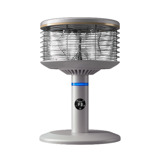 Ventilador Orbi360 blanco de sobremesa con flujo de aire 360°
